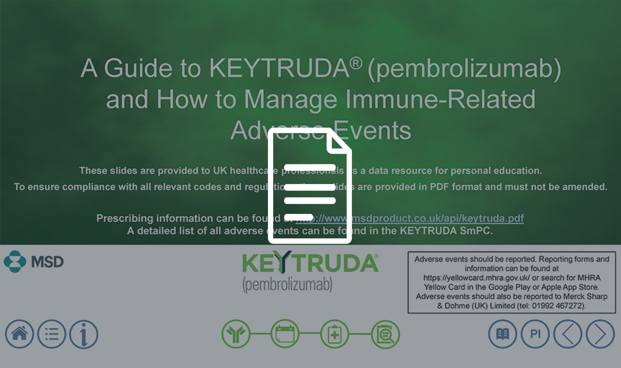 Guide to Adverse Events Management KEYTRUDA® (pembrolizumab) MSD Connect UK