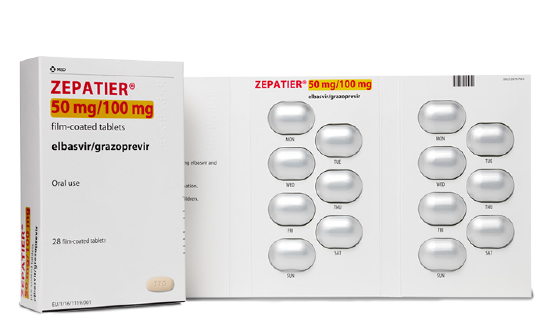 Packet of ZEPATIER tablets