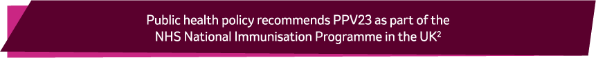 Public health policy recommends PPV23 as part of the NHS National Immunisation Programme in the UK - reference 2